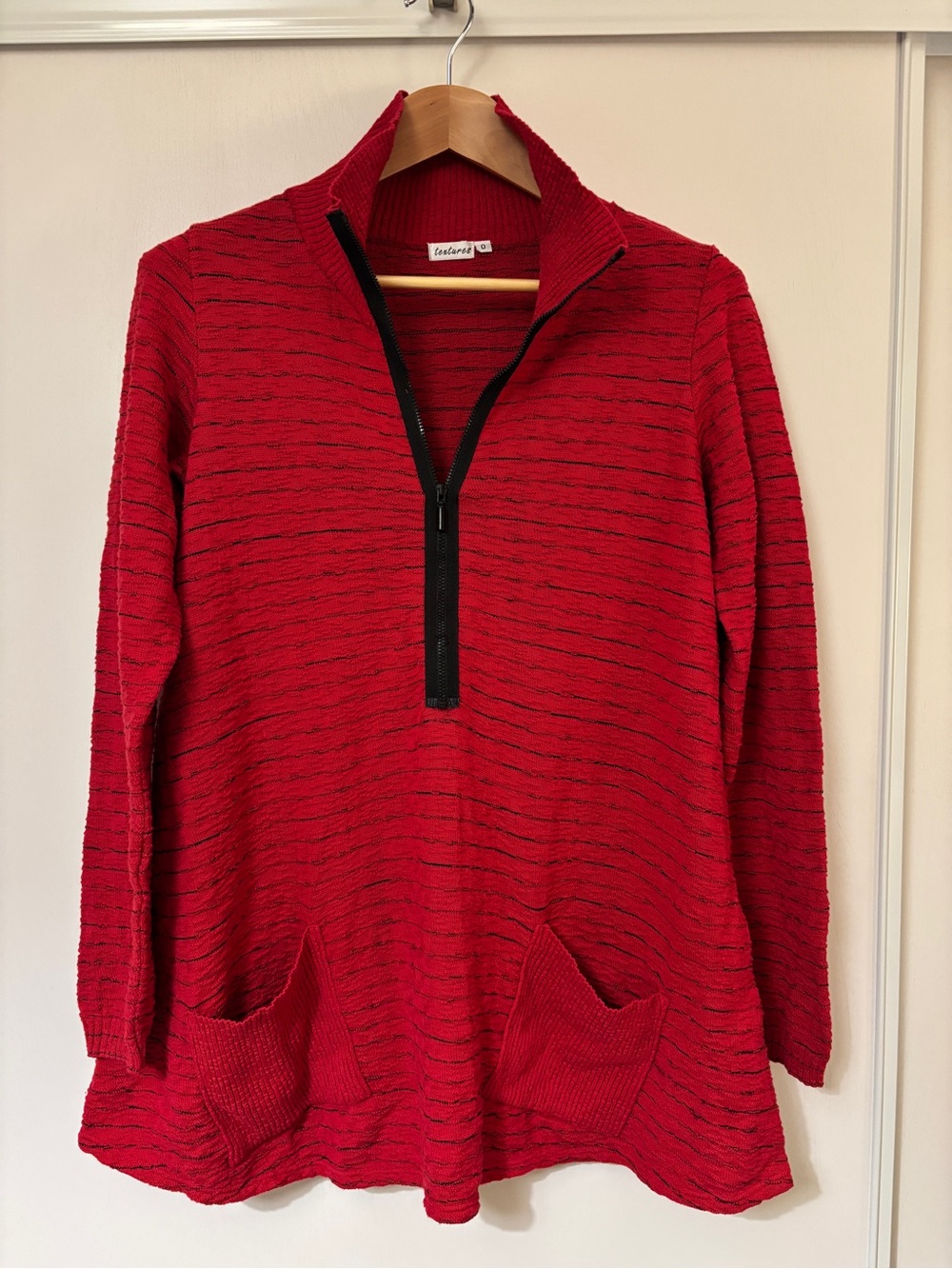 Womens Red Half-Zip Lagenlook Sweater Oversized Extra Large Relaxed Comfort 3D - Picture 1 of 10